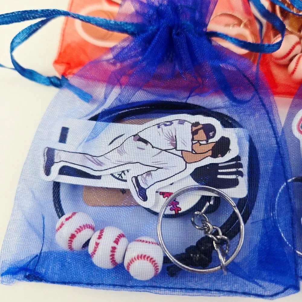 Lot of 16 Baseball Softball Birthday Party Favors in Gift Bags Sports Red & Blue